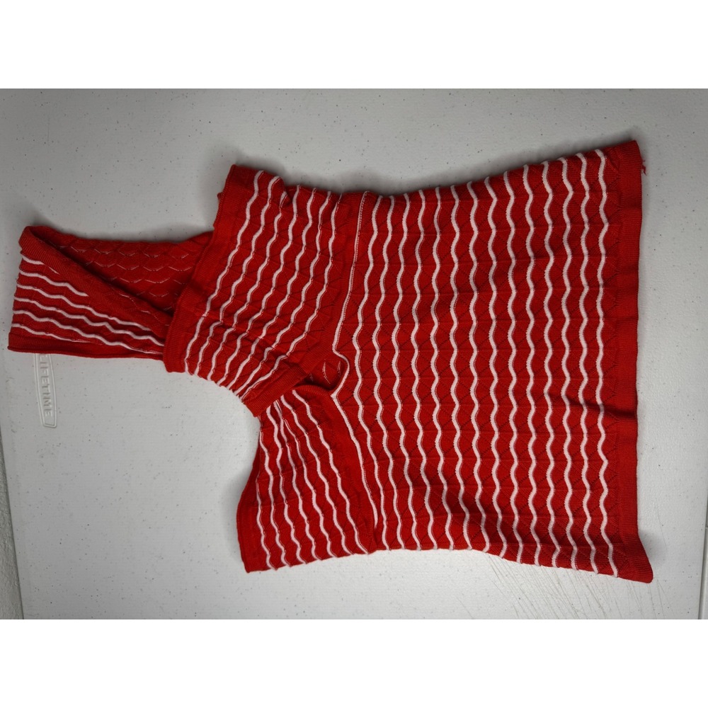 Orange/Reddish White Wavy Stripe One Shoulder Knit Top Pointelle Viscose